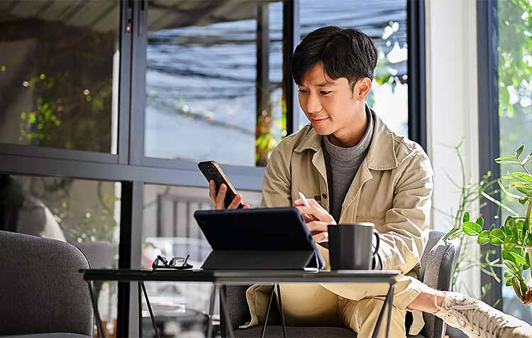 Young man on tablet