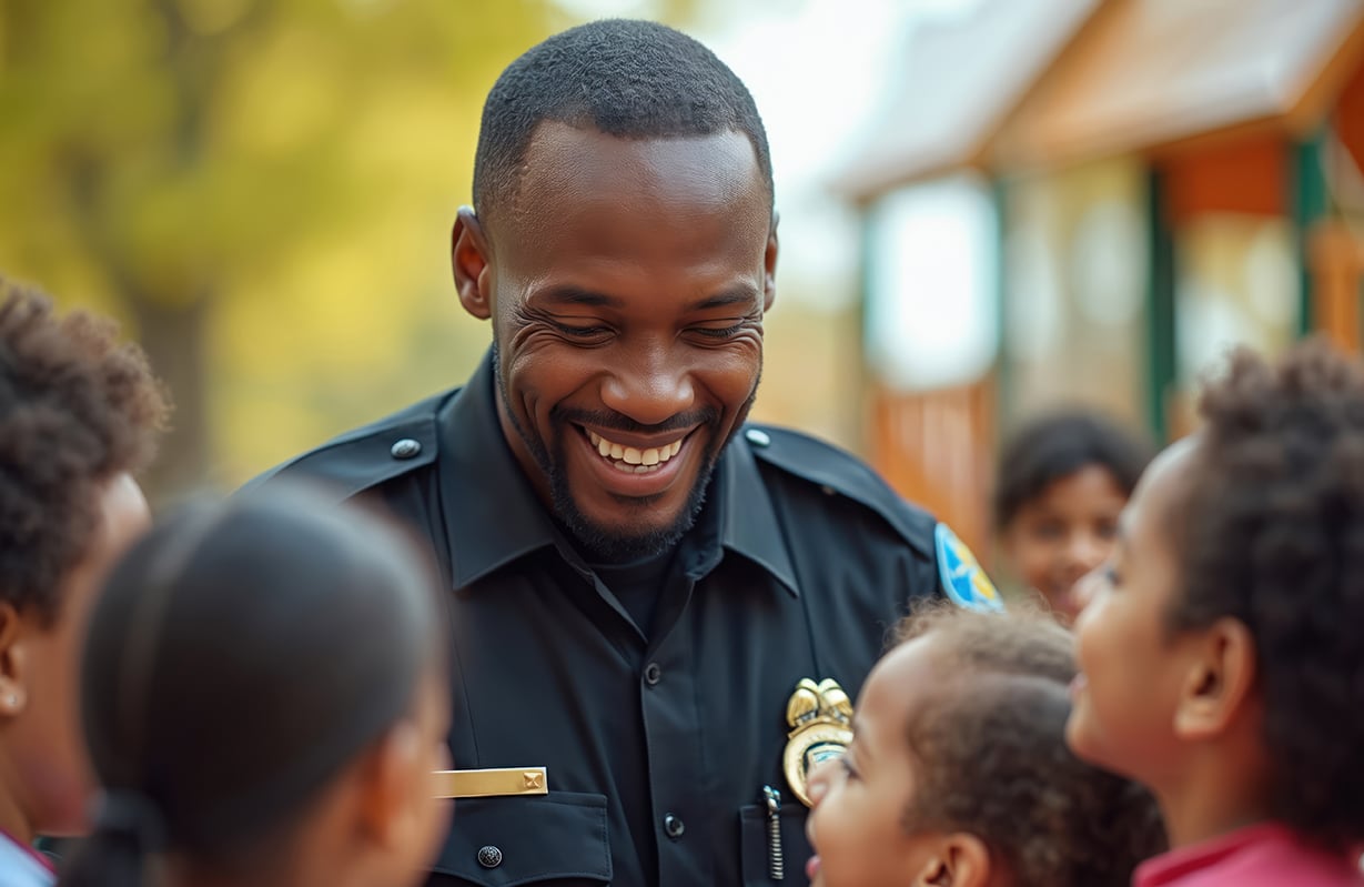police officer with kids