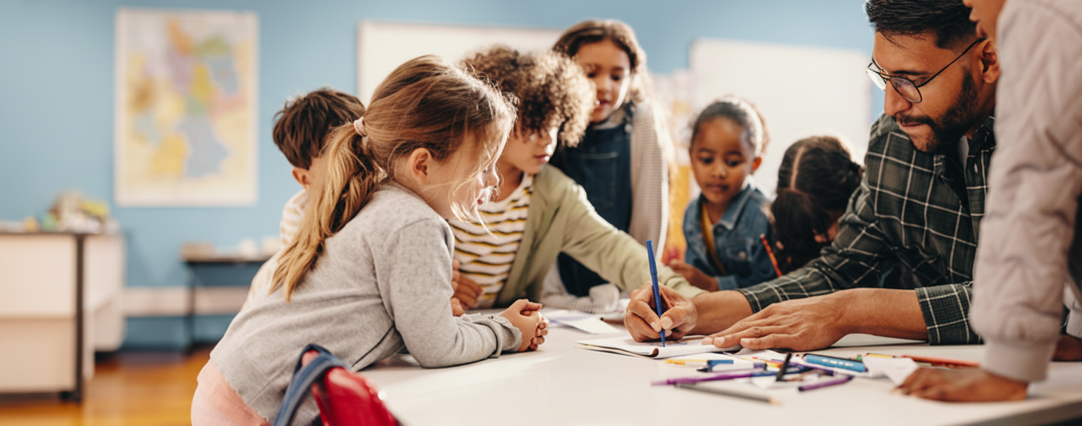 students in a classroom with a teacher