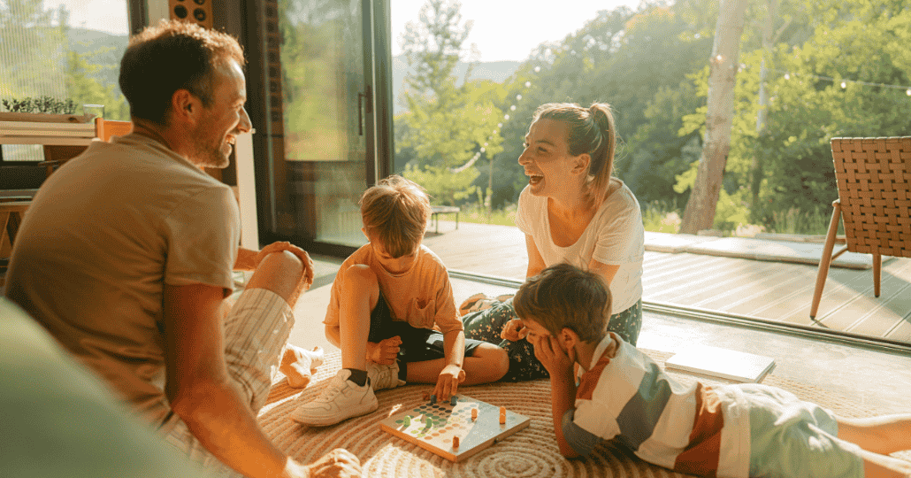 family playing games at their home